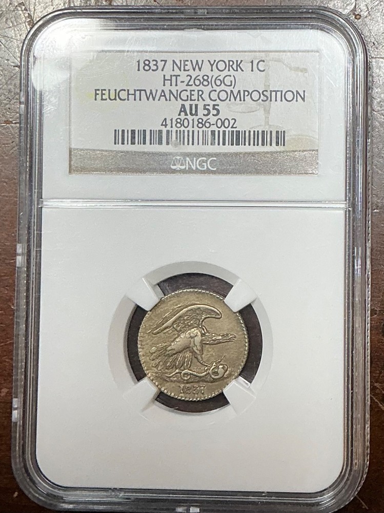 NGC AU55 1837 FEUCHTWANGER COMPOSITION CENT VERY NICE TOKEN