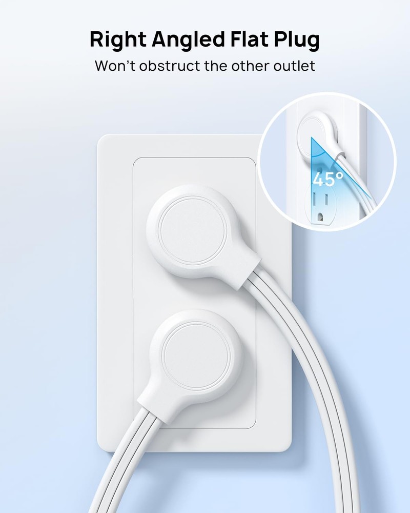 TROND Flat Extension Cord 6 Feet - Right Angled Plug Power 6 ft, White