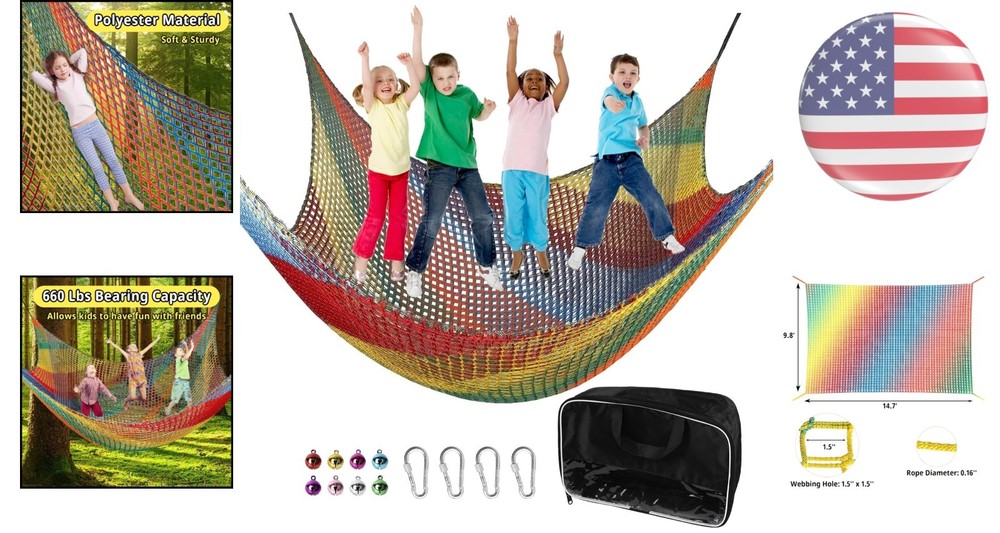 Easy-Install Double Layer Climbing Net 14.7' x 9.8' - Perfect for Backyard Play