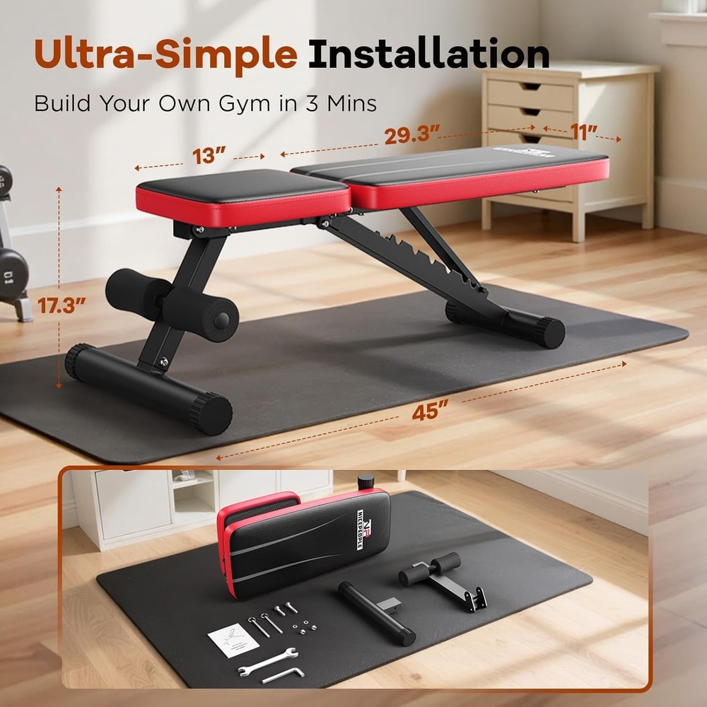 Compact and Sturdy 660LBS Capacity Workout Bench - Foldable and Adjustable