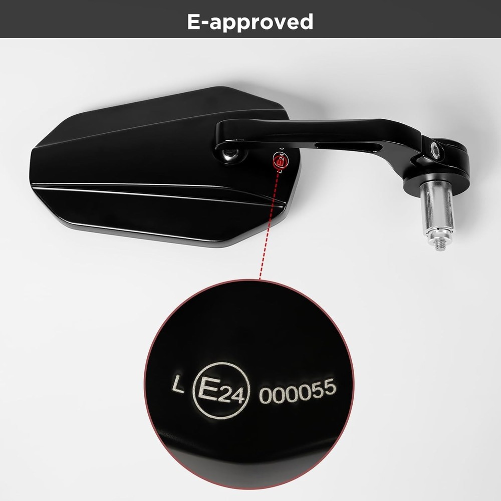 Motorcycle Mirrors, E24 E-Marked Bar End Mirrors 142 × 85 mm, Black