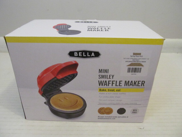 Bella Mini Smiley Waffle Maker Makes 4" Classic Waffles, Red