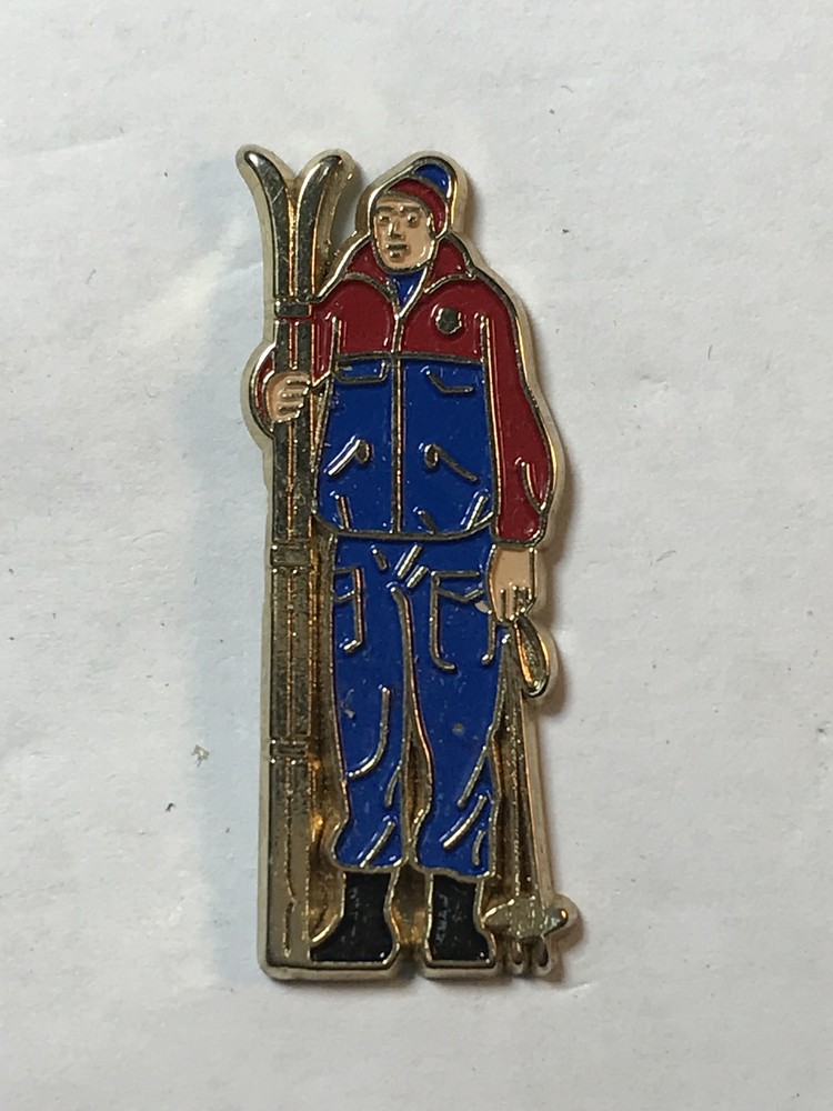 PIN SKIER BLUE AND RED