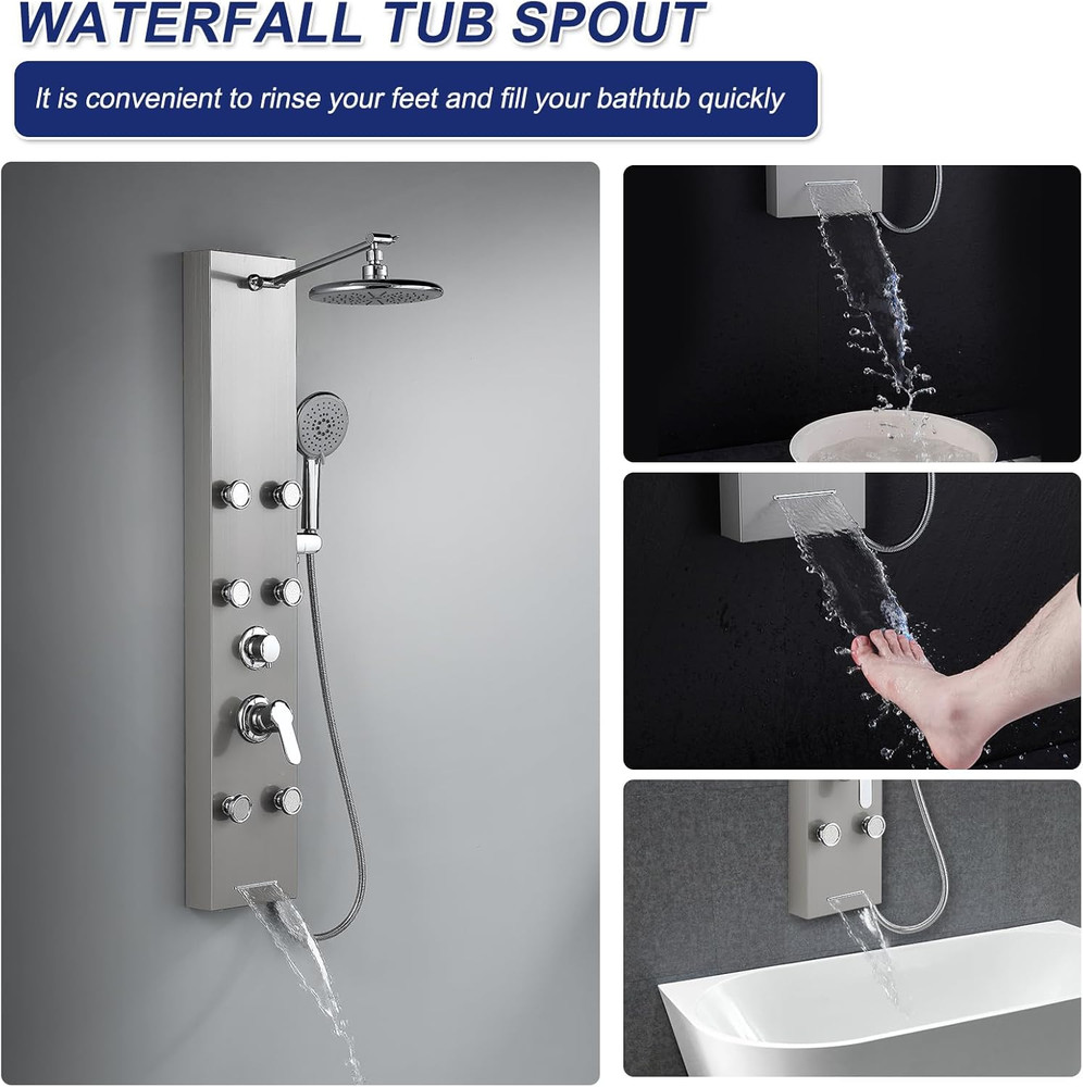 Luxury Rainfall Shower Panel with Massage Jets & Handheld Sprayer