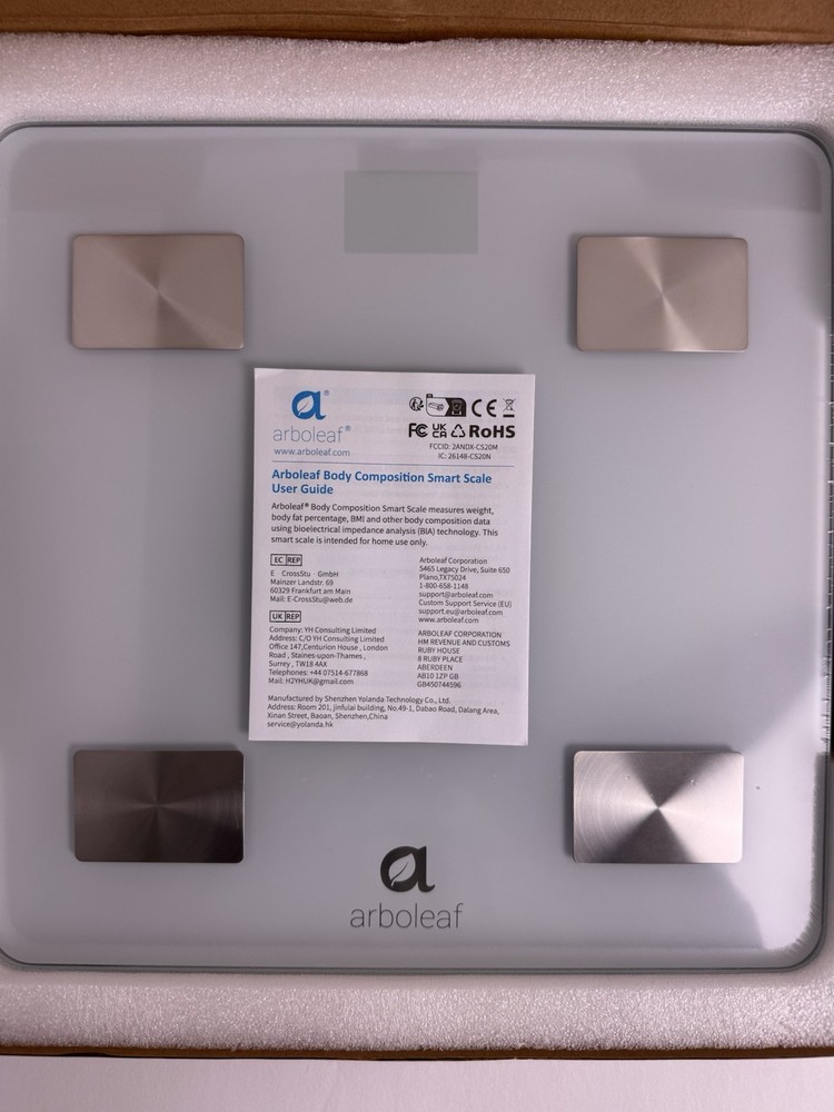 Arboleaf Body Composition Scale White iOS/Android Bluetooth Track Export