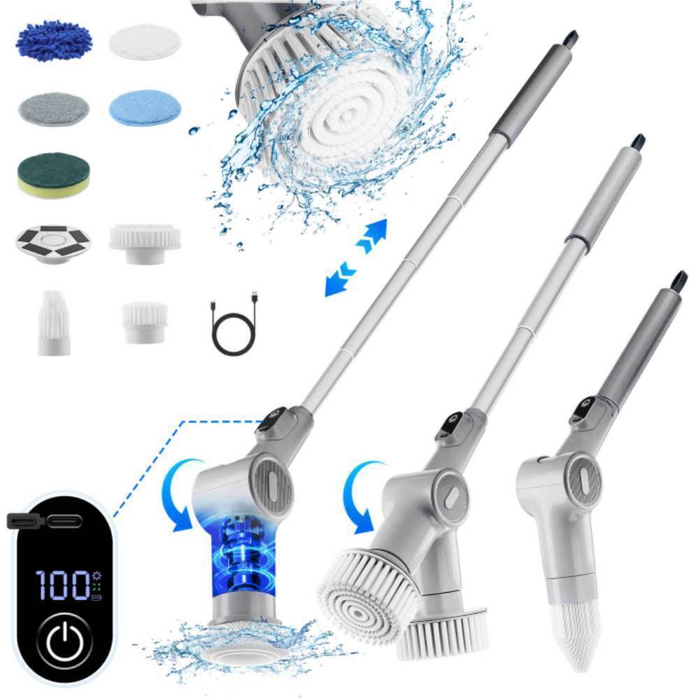 Electric Spin Scrubber - 9 Replaceable Brush Heads Shower Cleaner Brush 3 Speeds