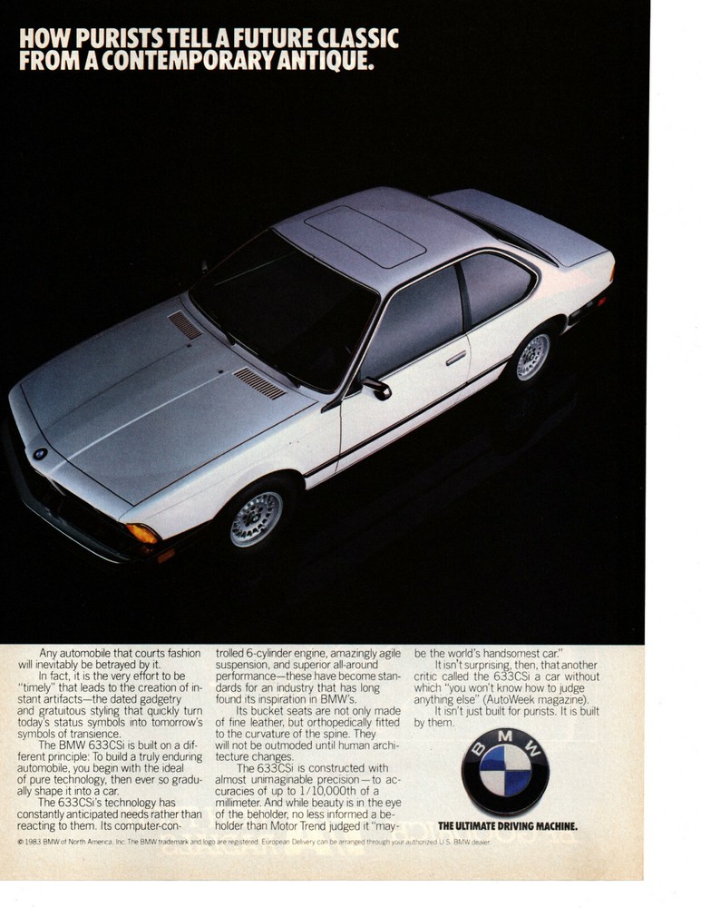 1983 BMW 633CSi ~ ORIGINAL PRINT AD