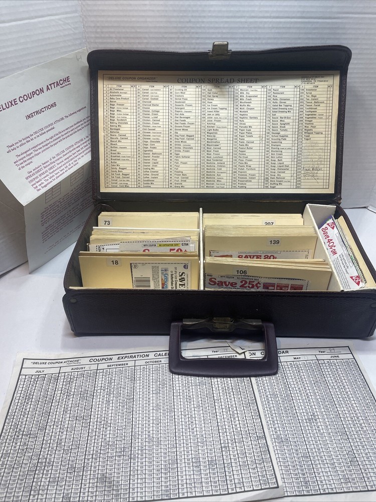 Vintage 80s Deluxe Coupon Organizer Organizer Case with some Coupons