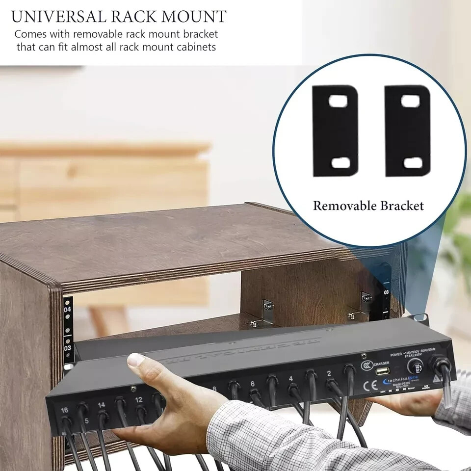 Technical Pro 20 Outlet 4 USB Port Rackmount Power Supply and Surge Protector