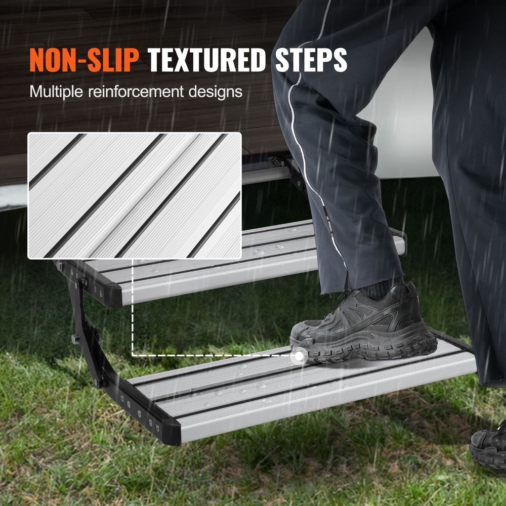 RV Steps, 2-Step, Manual Retractable RV Stairs, Foldable, 440 LBS Load Capacity,