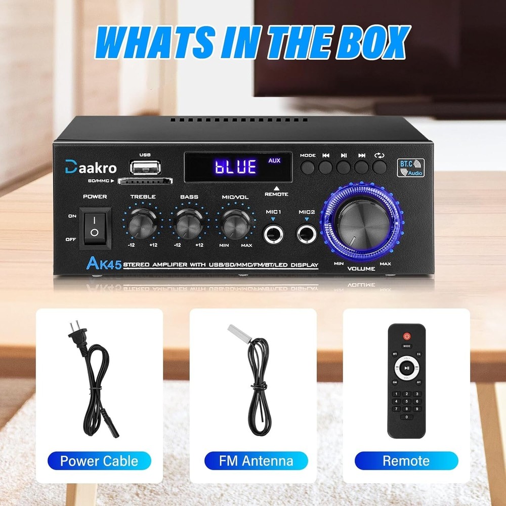 Compact 300W Home Audio Amplifier with Bluetooth & Remote Control Functionality