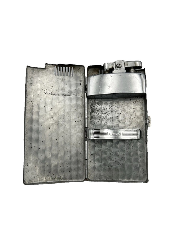 Ronson Pal Lighter Combo Cigarette Case Brown Chrome Used Untested Refillable