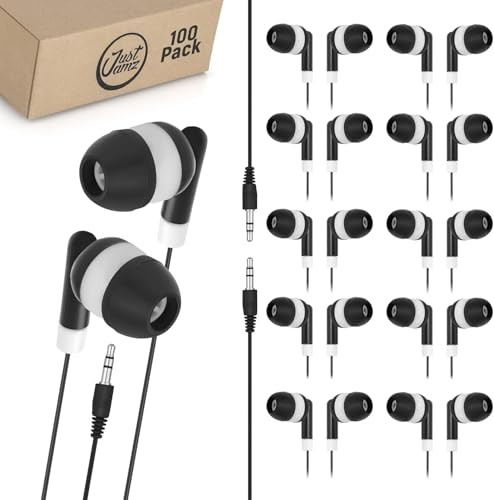 DOT Black & White Bulk Wired Earbuds 100 Pack – Bulk Earbuds for Classroom,