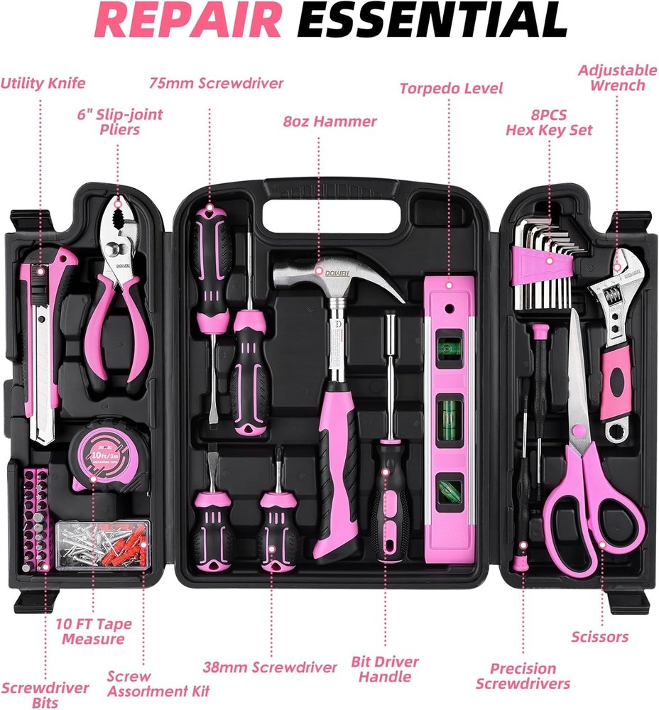 123 Piece Pink Home Repair Tool Kit