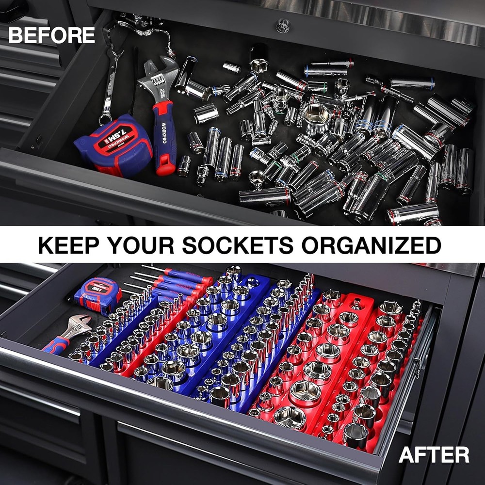 Magnetic Socket Organizer, 1/2-Inch Metric Socket Holder, Socket Trays Holds ...