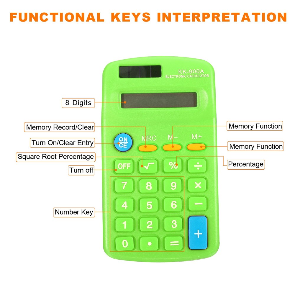 Small Pocket Calculator 8 Digit Display Office Handheld Calculator Green