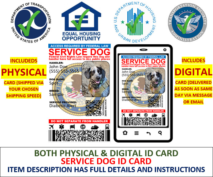 SERVICE DOG ID CARD CUSTOMIZABLE SINGLE SIDE ONLY