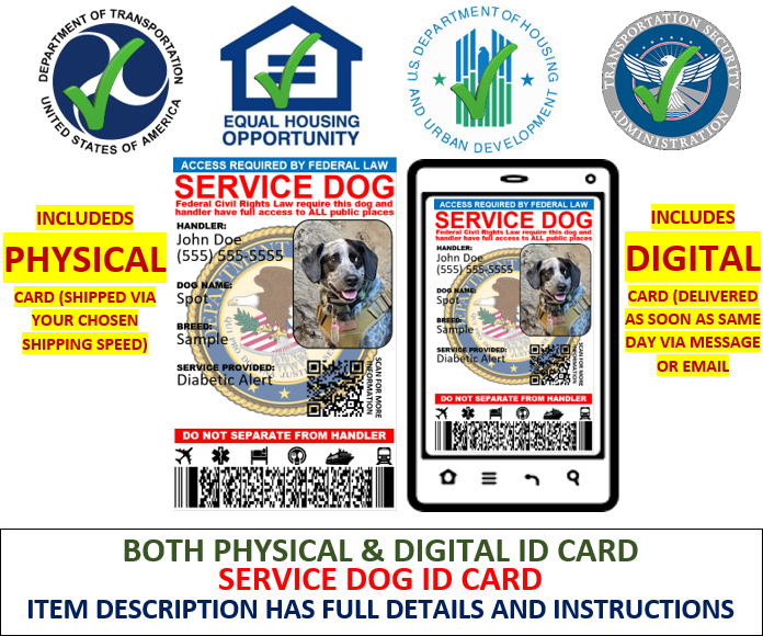 SERVICE DOG ID CARD CUSTOMIZABLE SINGLE SIDE ONLY
