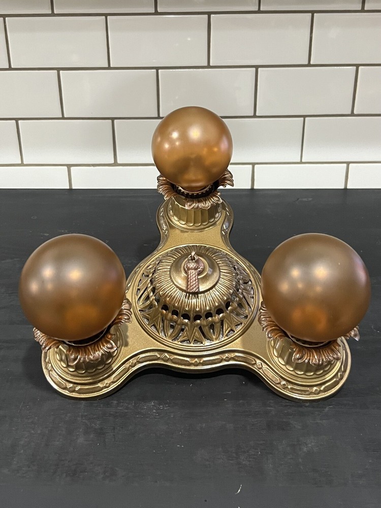 Three Socket Antique Light Flush Mount Fixture Mica Wow! 27H