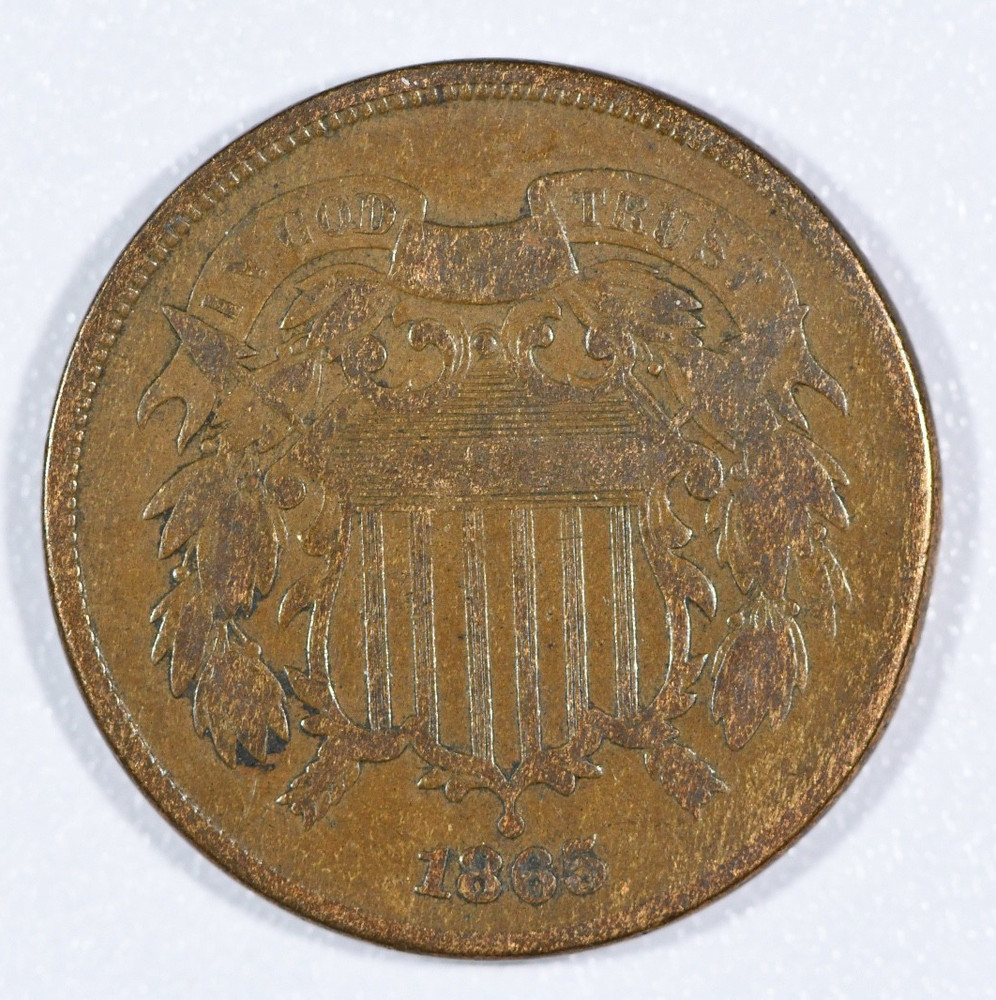 1865-P "Union Shield" Two-Cent Copper Coin, Very Good
