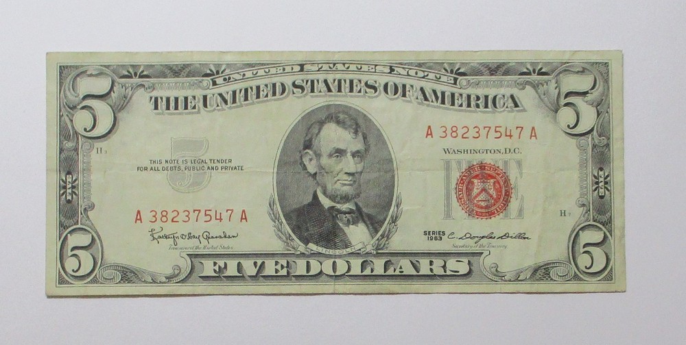 1963 $5  Red Seal Note A-A Block Circulated