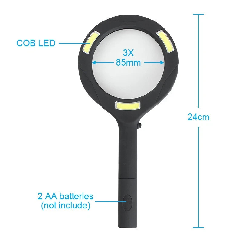 LED Illuminated Handheld 3X Magnifying Glass Wth Rubber Grip