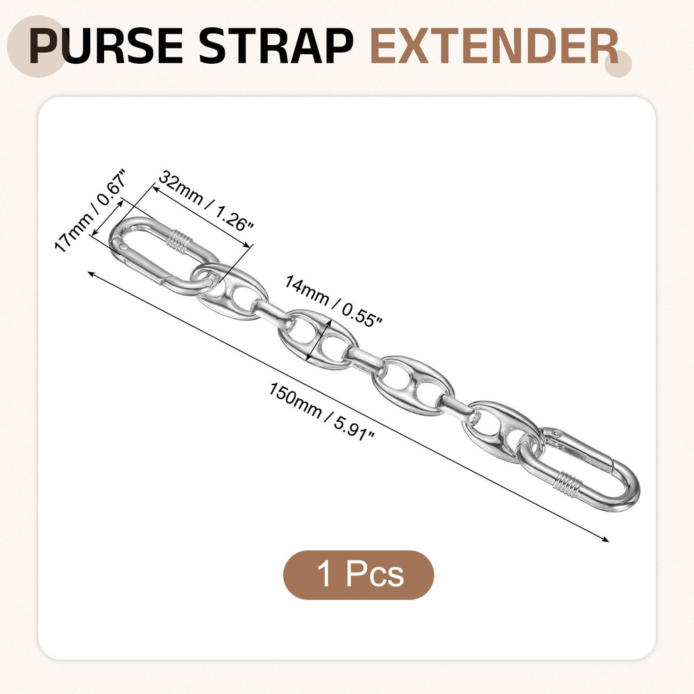 Purse Strap Extender 5.9-Inch, Bag Extender Chain Silver, Flat Style
