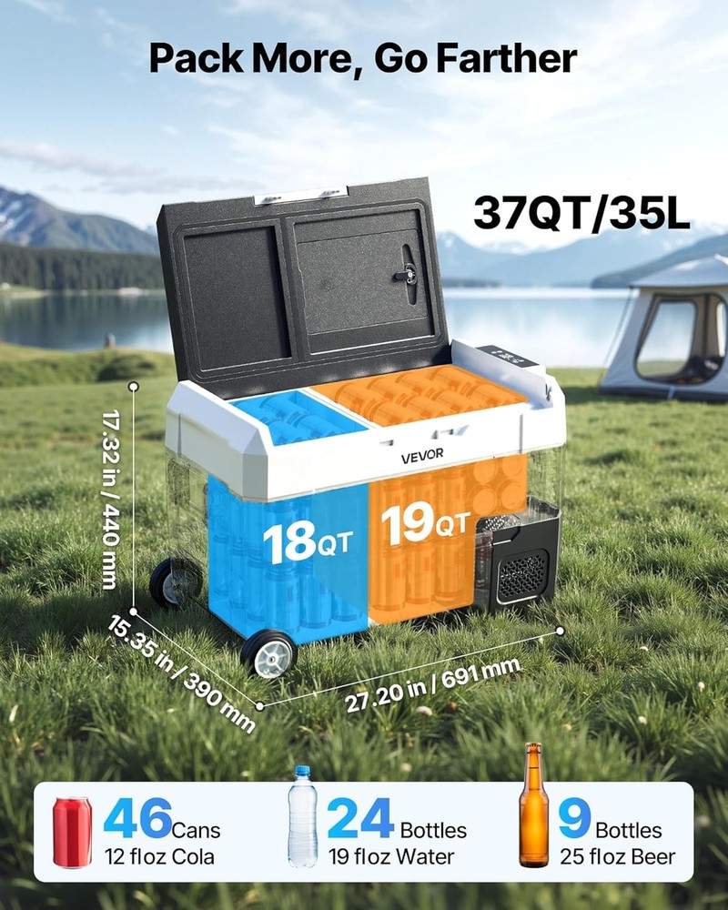 Car Refrigerator 37 QT APP Control Dual Zone