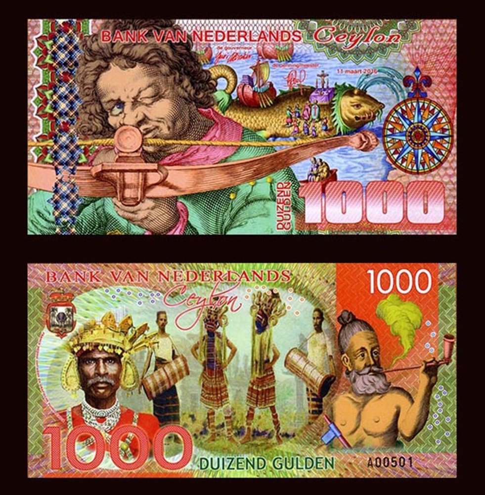 Netherlands Ceylon, 1000 Gulden, 2016, Private Issue Polymer, UNC