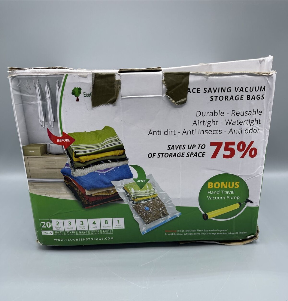 EcoGreen 20 Pack Vacuum Storage Bags with Hand Pump Various Sizes