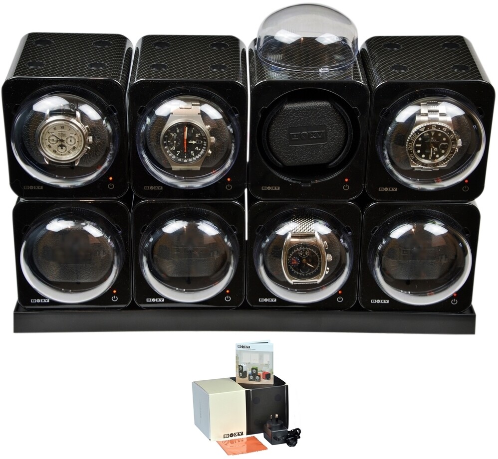 BOXY CARBON FIBRE LOOK Fancy Bricks Automatic Watch Winder System x8: 8FCF-E4