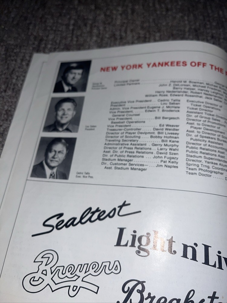 Vintage 1981 New York Yankees Spring Training Program/Scorecard Spring Rosters