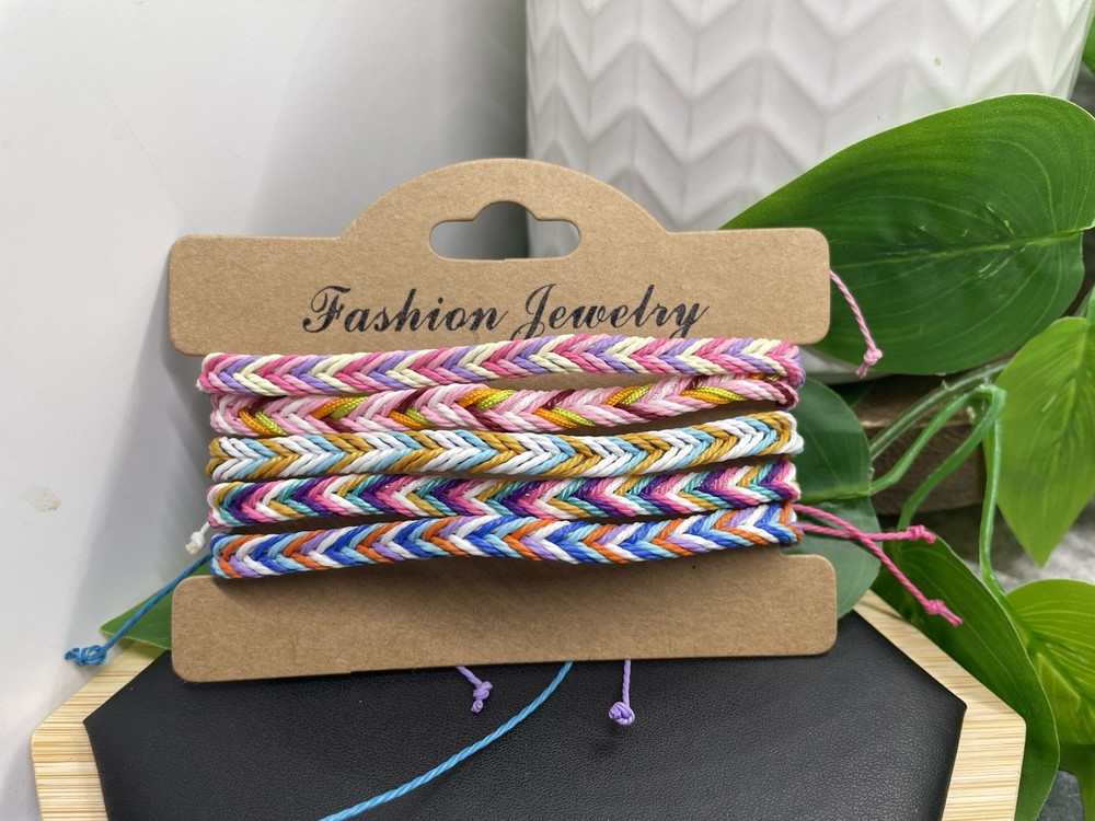 5 PC Braided Bracelet  Stackable Adjustable Tie Free Ship B5225