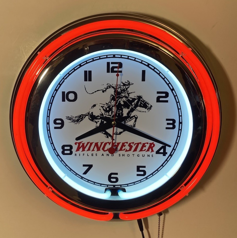 Winchester Firearms logo neon wall clock