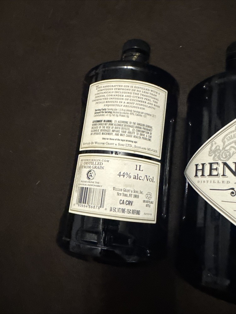 3 Empty Hendricks Gin 1L Bottles W/stoppers Upcycle Art Craft Display Decor