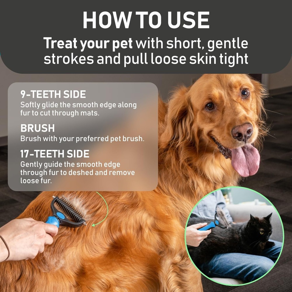 Double-Sided Grooming Rake/Deshading Undercoat Brush for Pets, Maxpower🐕