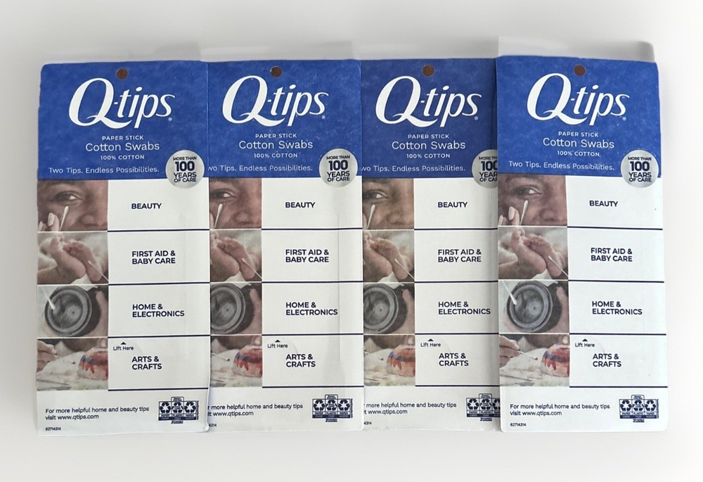 Q-tips Cotton Swabs 625 Count Box - 4 Pack Bundle 2500 Total Count
