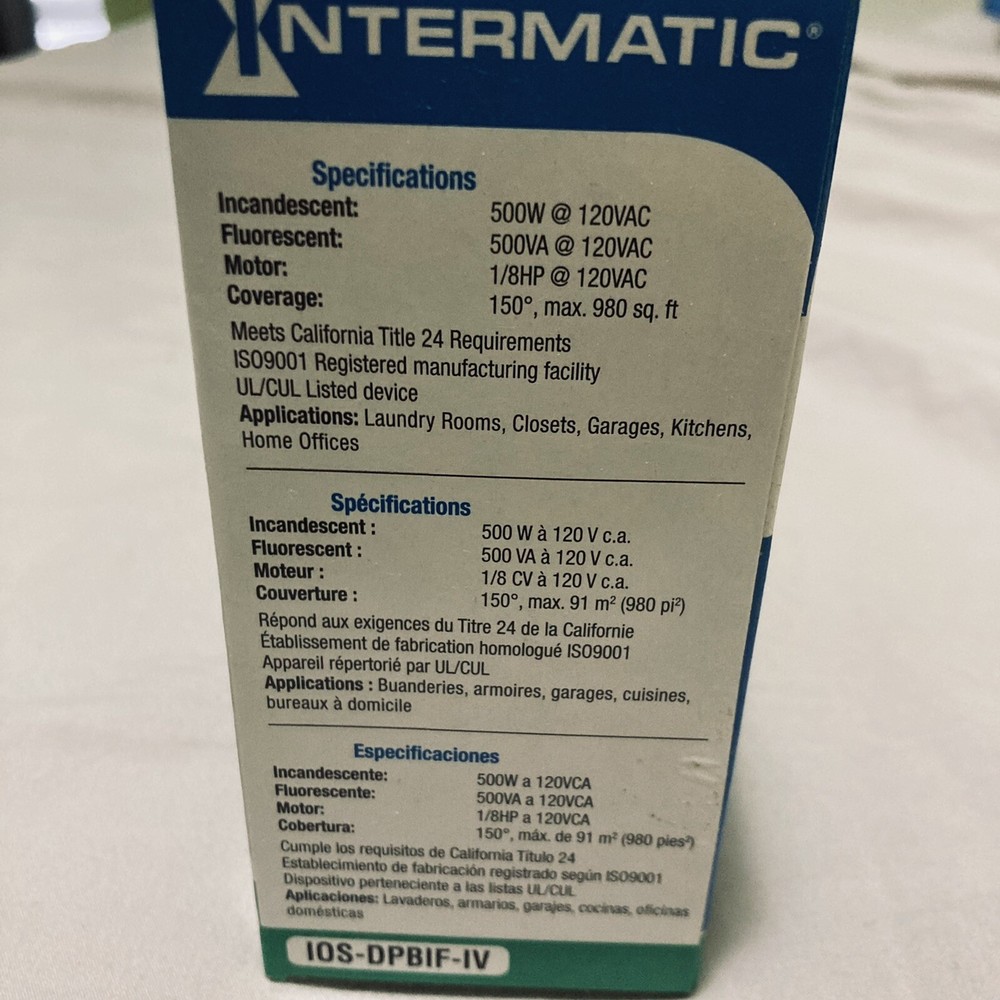 NEW PIR Occupancy/Motion Sensor Switch IOS-DPBIMF-WH Intermatic with Push Button