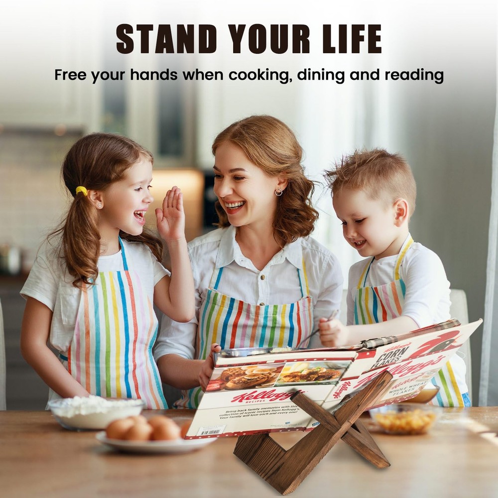 Cookbook Stand Holder Display Wooden: Rustic Wood Design - Adjustable Multifunct