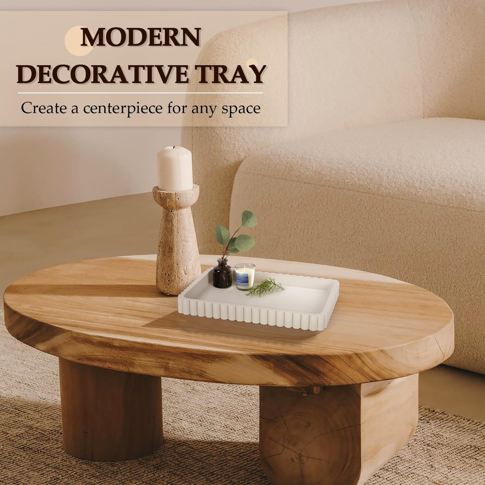 Concrete Decorative Tray Coffee Table Decor 14 Inch Rectangular Ottoman Gray