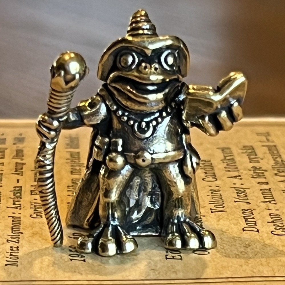 Solid Brass Wizard Mage Toad Frog Miniature Figurine Statue Gaming Desk Shelf