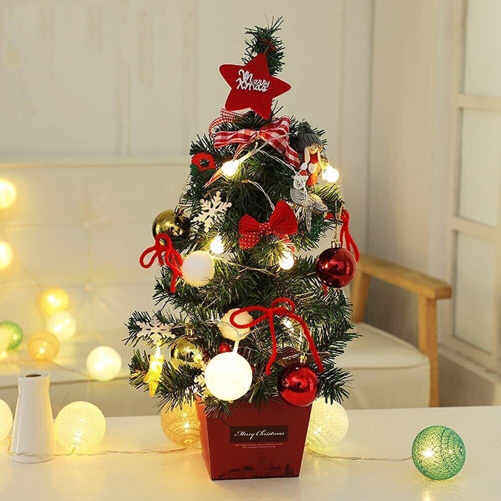 20 inch Tabletop Artificial Small Mini Christmas Tree with LED Light & Ornaments