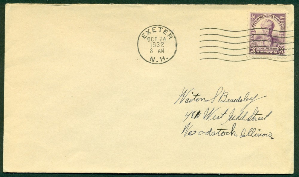 SCOTT # 725 FDC, NO CACHET, SCRIPT ADDRESS, EXETER, NH, GREAT PRICE!