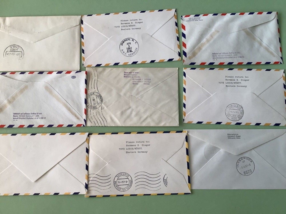 Airmail flight cover mixed world 9 items Ref A1477