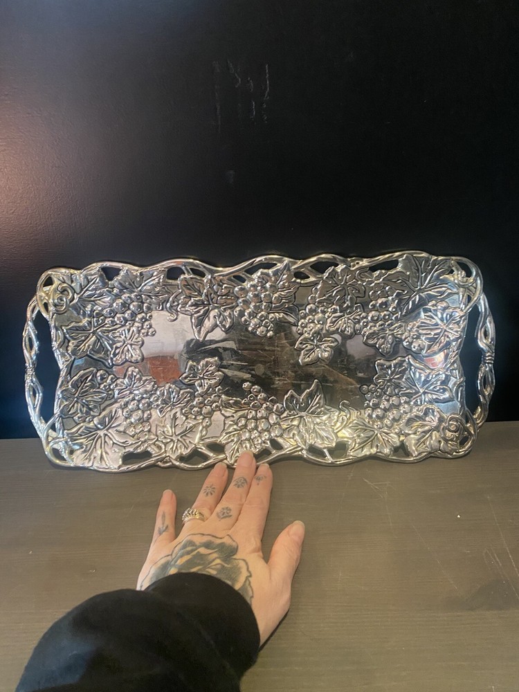 Vintage GODINGER Silver Plate Handled Tray Grapes
