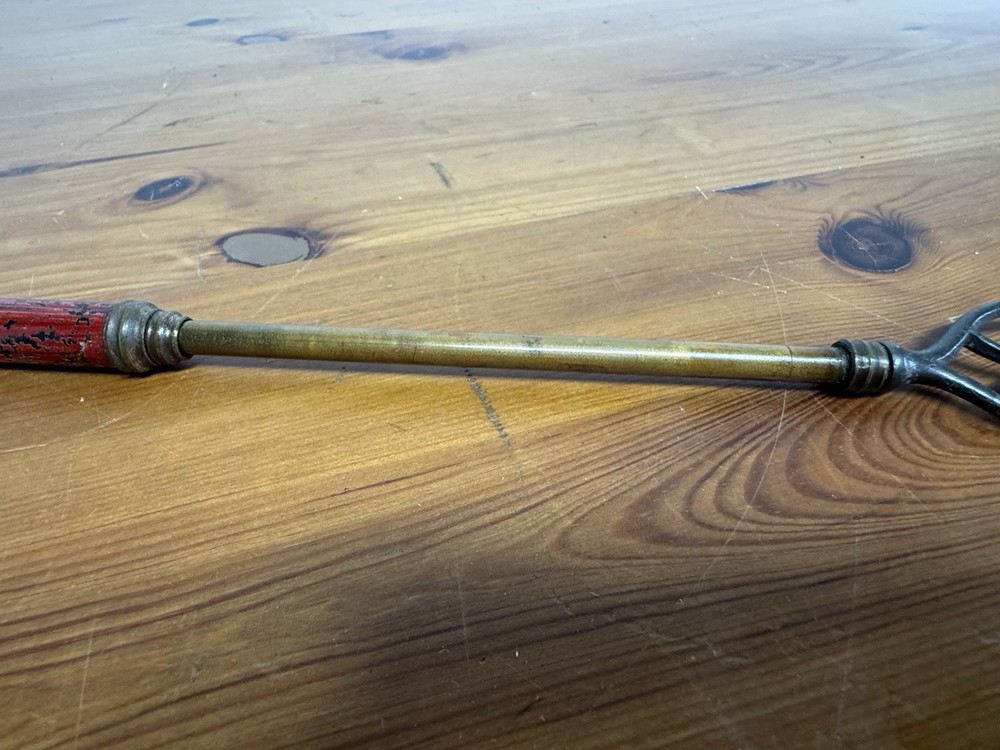 Vintage Fireplace Toasting Fork Red Wood Handle Hearth Tool Iron 18.5”