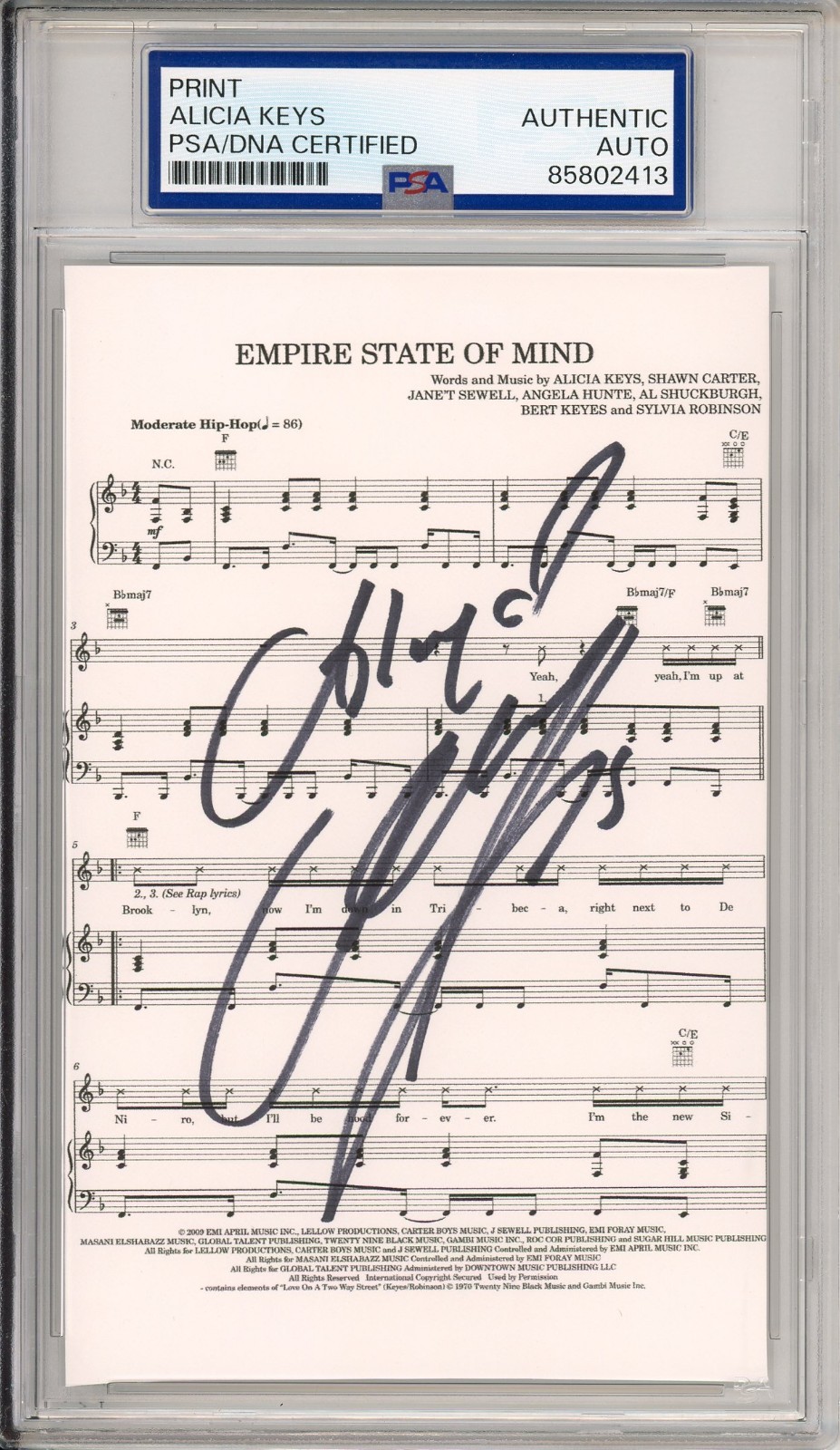 Alicia Keys SIGNED Empire State of Mind Lyric Piano Sheet Music PSA DNA COA AUTO