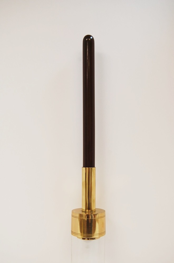 BRASS PROCESSIONAL HAND HELD TORCH / CANDLESTICK / ACOLYTE WOOD HANDLE (#309)