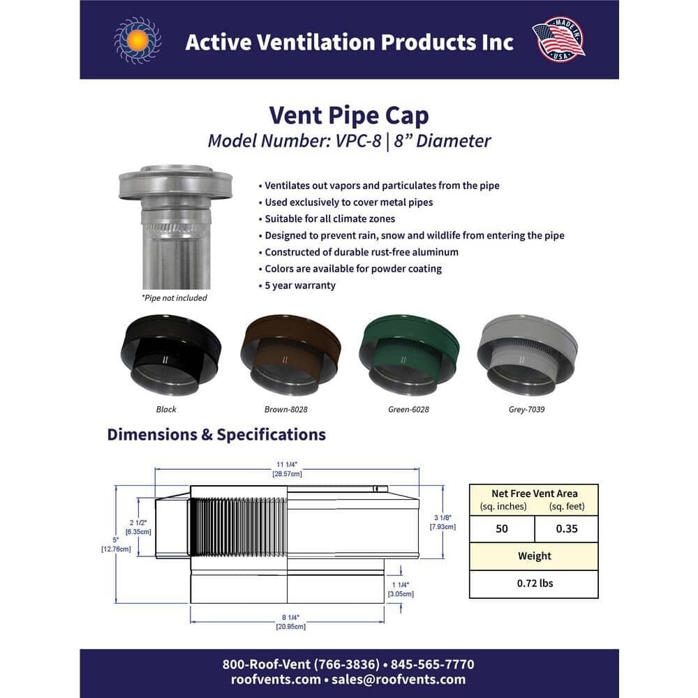 8 In. Dia. Aluminum Vent Pipe Cap In Mill Finish