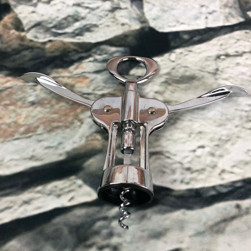 Swing arm silver wine corkscrew opener bar ware winged